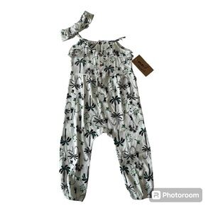 3T Girls Ruffle Romper with Headband- Jungle Print